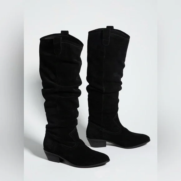 ANTHROPOLOGIE TALL KNEE HIGH TALL SCRUNCH BOOTS SUEDE BLACK SIZE 8.5 NEW - Picture 2 of 10
